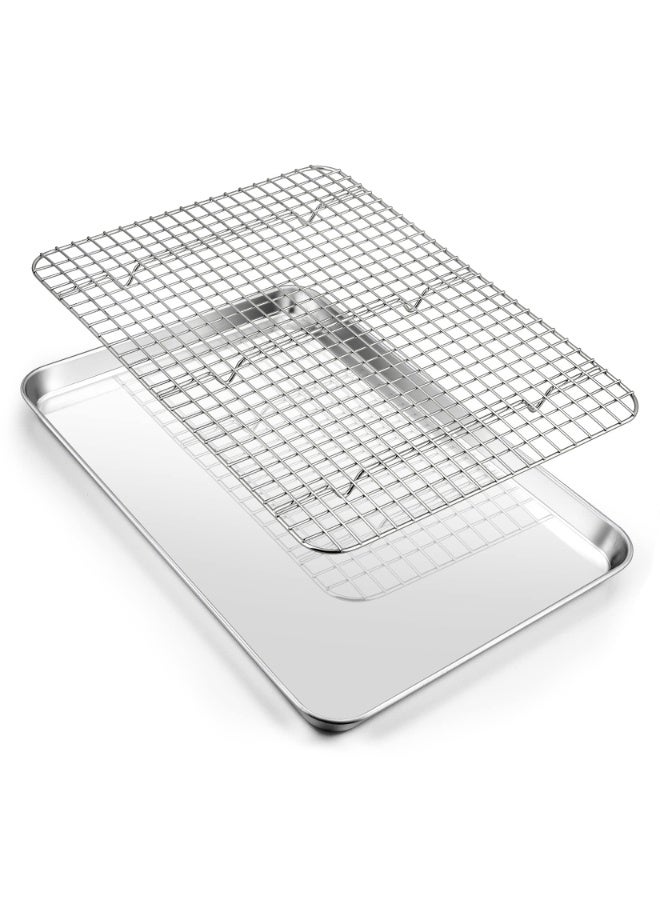 15.6 Inch Baking Pan with Rack Set, Stainless Steel Oven Sheet Pan Tray with Cooling Rack, For Cookies, Bacons, Meat, Non-toxic & Heavy Duty, Rust-free & Dishwasher Safe - 1 Pan & 1 Rack - Image 1